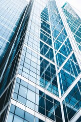 Obraz premium Modern skyscraper facade with reflective glass windows and sleek steel frames, Generative AI