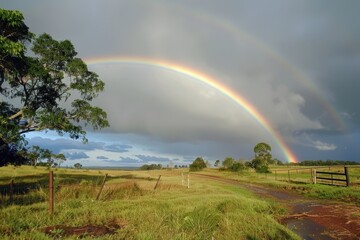 Fototapeta premium Tranquil Moments: Rainbow Embracing Rural Serenity