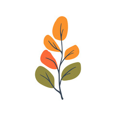 Folk plant. Simple variegated leaves on a branch. Cartoon autumn botany. Minimalist style. Flat isolated vector illustration