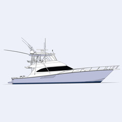 Naklejka premium Boat Vector Line Art Illustration One Color 