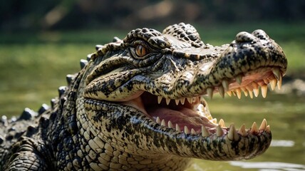 Fototapeta premium Crocodile's open jaw, sharp teeth and powerful bite