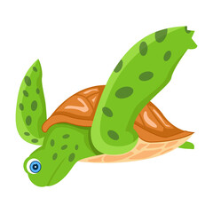 Flat style icon of cute marine turtle  

