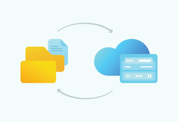 Cloud data backup and file transfer circle minimalist illustration