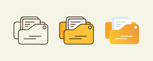 Minimalist file, documents, and folder illustration with outline, field and gradient variations