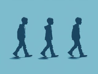 Obraz premium A group of people walking together against a bright blue sky, great for depicting unity and togetherness