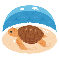 砂浜を歩くウミガメ