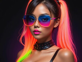 portrait of a woman in neon light