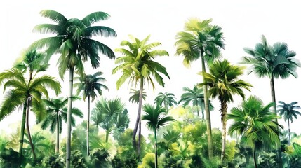 Obraz premium Lush rainforest with towering trees and vibrant palm leaves, nature scene, tropical forest serenity