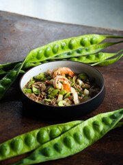 stir fried stink beans with shrimp and minced pork