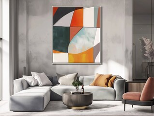 Stylish Living Room Featuring Abstract Geometric Painting