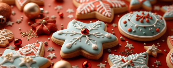 beautiful and tasty business cookies, Christmas decoration around