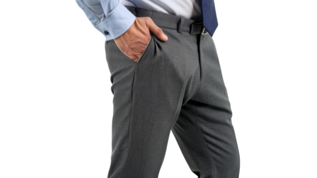 Businessman puts his hands in his pockets isolated on a transparent background