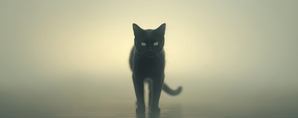 Mystical Minimalism: Black Cat with Glowing Eyes for Halloween Festival Wallpaper