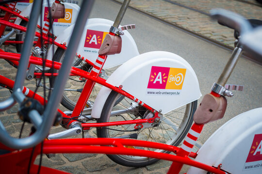 View on Antwerp Velo shared City bikes