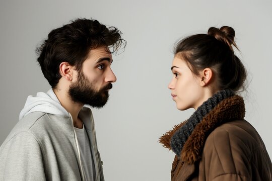 man with a embarrassed face looking to a woman