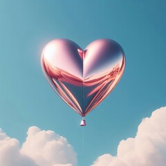 Fototapeta premium Pink Chrome heart balloon, blue sky