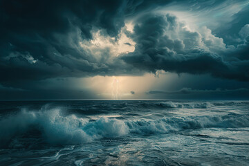 Generative ai on theme of a dramatic dark storm clouds before rain creating spectacular landscape