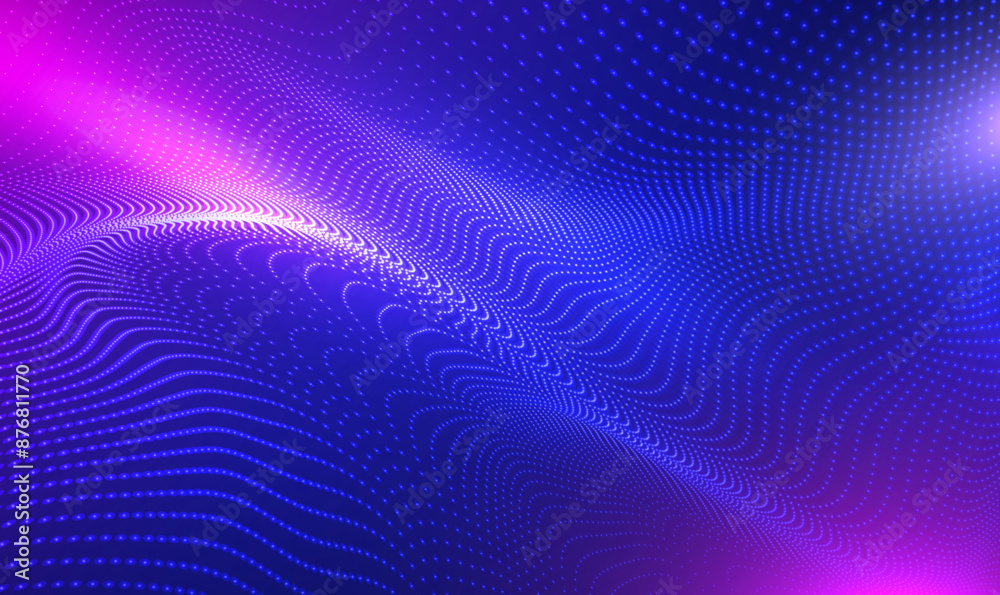 Poster abstract particle fractal technology background. futuristic point wave. hi-tech and big data visuali