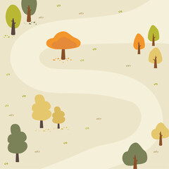 Autumn park. Outdoor plants. Fall garden. Autumnal event banner. Yellow , green , orange color tree leaves. Vector tidy illustration background.