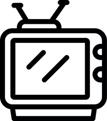 Simple line art icon of a vintage television with an antenna, representing broadcasting and entertainment