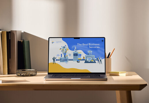 Mockup Of Customizable Laptop Monitor On Desk