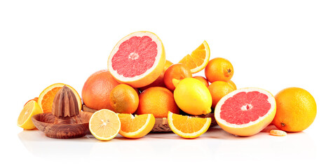Citrus fruits are isolated on white background.