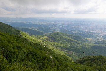 Elevated view of the capital city of Tirana from the overlooking Dajti Mountain in Albania