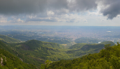 Elevated view of the capital city of Tirana from the overlooking Dajti Mountain in Albania