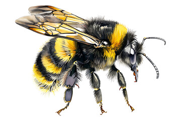 Watercolor painting realistic set Bee on white background. Clipping path included.
