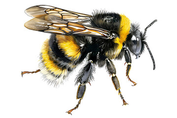 Watercolor painting realistic set Bee on white background. Clipping path included.