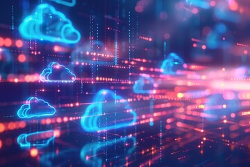 Fototapeta premium Cloud computing using artificial intelligence, 5g high-speed connection data analysis, Technology of the internet and big data abstract background. 3d