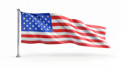 Fototapeta premium Realistic Illustration of an American Flag on a Flagpole, Waving Against an Invisible Breeze