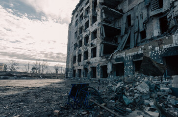 destroyed houses in a city lost in the war in Ukraine