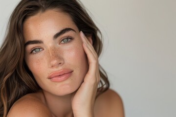 A young woman with long, dark hair and a soft smile poses for the camera, her skin illuminated with a radiant glow
