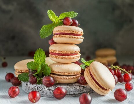 Makronen mit Stachelbeeren