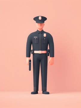 Portrait of Uniformed Police Officer Standing with Authority and Protection