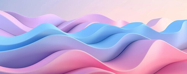 Abstract pastel waves in pink and blue hues creating a serene and calming visual background.