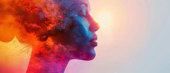 Abstract portrait of a woman with vibrant colors and smoke.