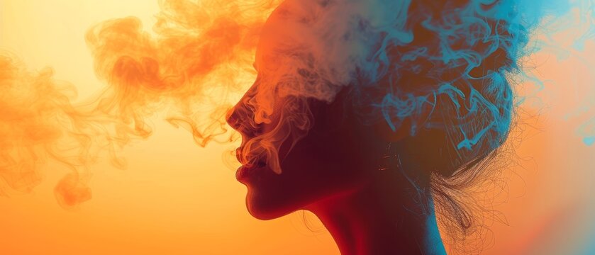 A woman's profile surrounded by vibrant, swirling colors.