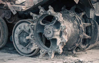 destroyed battle tank in a city lost during the war in Ukraine