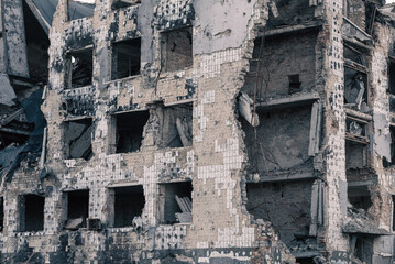 destroyed houses in a city lost in the war in Ukraine