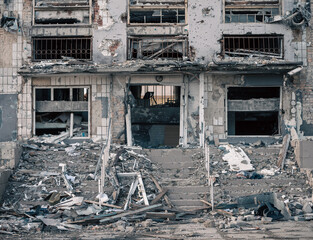 destroyed houses in a city lost in the war in Ukraine