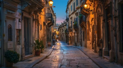 Fototapeta premium Syracuse, Italy cityscape and street scene at twilight. 