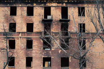 destroyed houses in a city lost in the war in Ukraine
