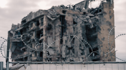 destroyed houses in a city lost in the war in Ukraine
