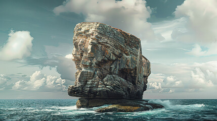 Awesome shot of a rock formation in the ocean, sunny day,