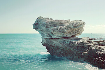 Awesome shot of a rock formation in the ocean, sunny day,