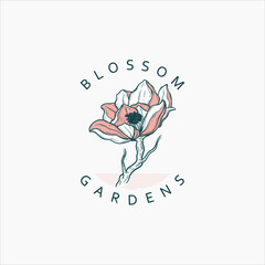 hand drawn vintage blooming flower logo, botanical logo collection, hand drawn illustrations of flowers,