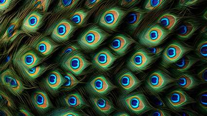 AI generated artistic background with peacock feathers