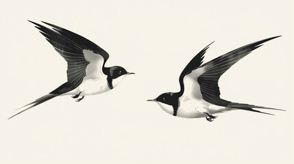 Obraz premium A pair of minimalistic swallows in flight , minimalistic Chinese ink illustrations